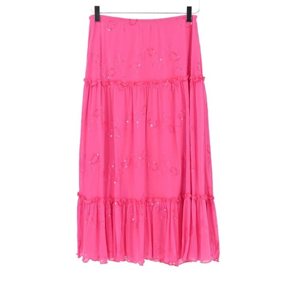 WHIZ Dresses & Skirts - Vintage Y2k WHIZ Pink Midi Skirt Barbiecore Sequin Paisley Ruffle Womens Size L
